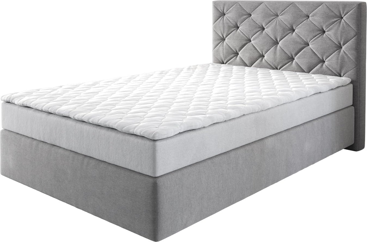 Cama box spring, DELIFE, Boxspringbett, 120 × 200 cm, 55 cm, 3 cm, com colchão, alumínio, poliéster, Cinzento / Branco, para o quarto