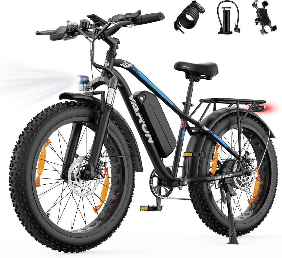 Bicicleta de montanha, VARUN, 18AH, 48V, 250W, 4.0', 25 km/h, Preto / Azul, para uso diário