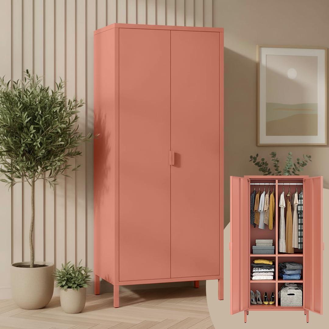 Roupeiro, skølm, Ituri, 80 cm, 170 × 45 × 80 cm, altura regulável, regulável, com prateleiras, aço, metal, Terrakotta, para o quarto
