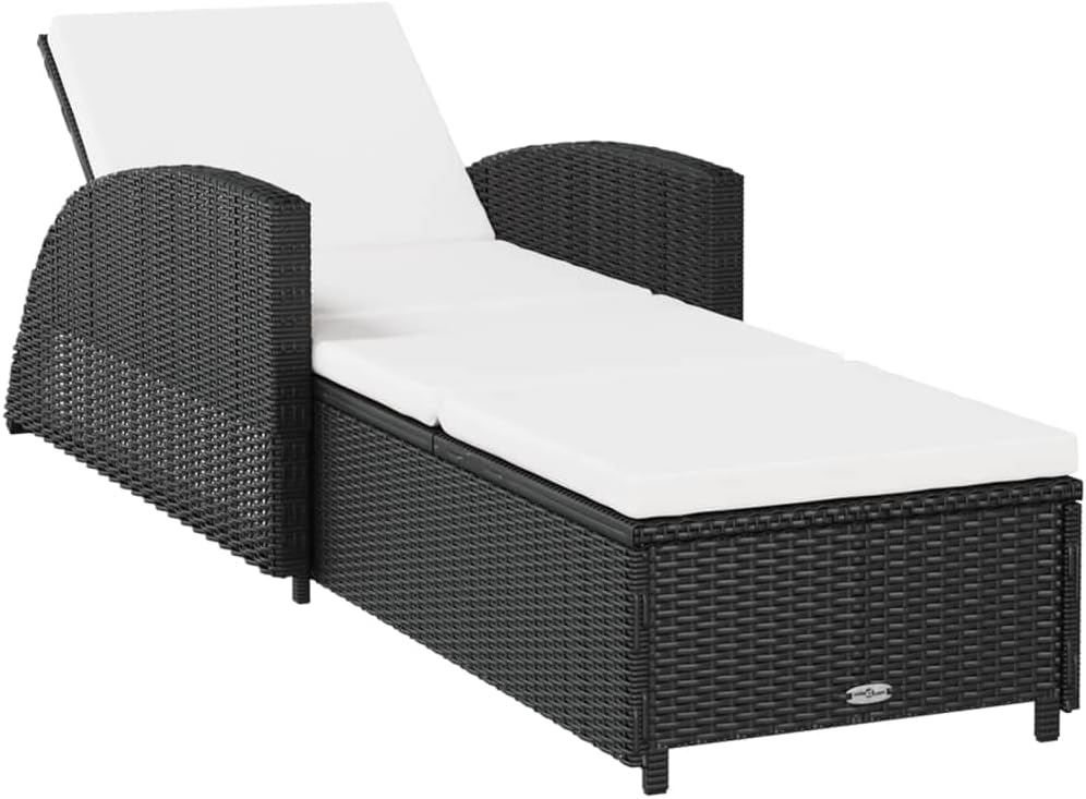 Espreguiçadeira, vidaXL, Sonnenliege, resistente à água, regulável, ratã, Preto / CremeBranco, para uso diário