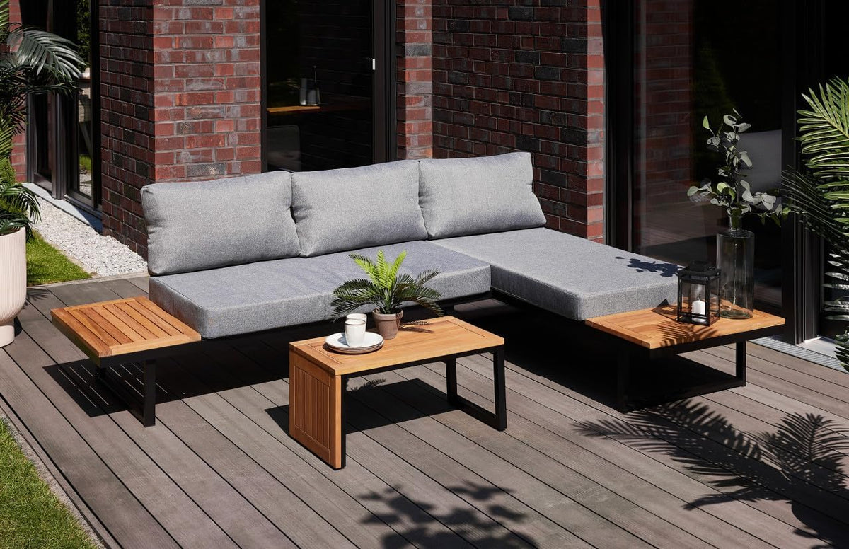 Conjunto de mobiliário de jardim, Primaster, Gartenm, 44 cm, alumínio, madeira, Cinzento / Castanho, para utilização no exterior