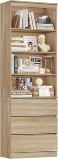 Estante para livros, FirFurd, 202, 202 cm, 202 × 60 × 35 cm, 35 cm, 6 cm, 20 kg, regulável, com gavetas, com prateleiras, madeira, Eiche