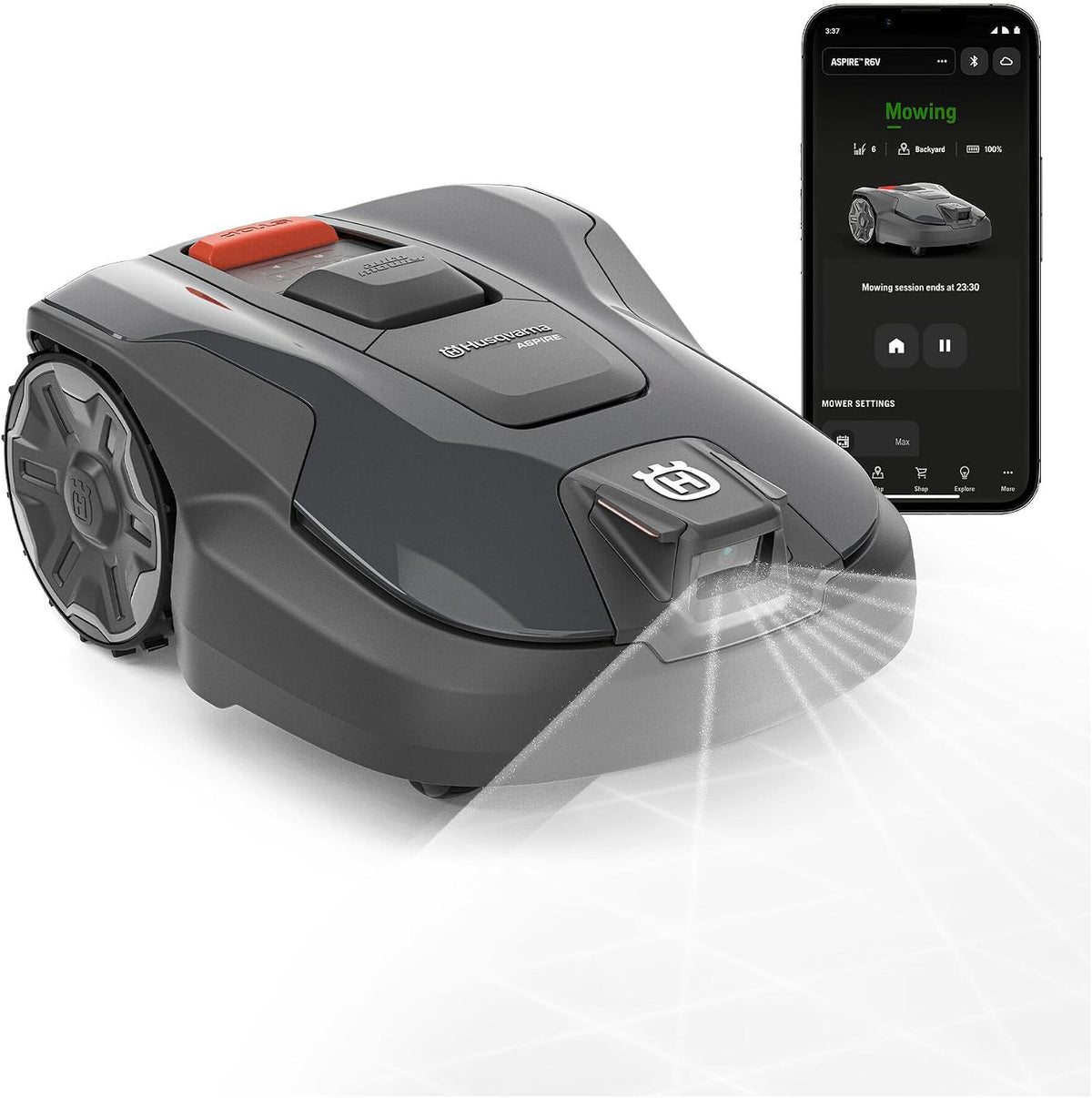 Robô corta-relva, Husqvarna, Automower, com controlo por aplicação, Preto / Cinzento, para utilização no exterior