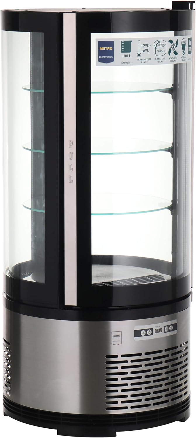 Móvel, METRO Professional, Kuchen-Vitrine, 100 L, 490W, 103cm, 52 kg, 3.3 kW, aço inoxidável, aço, Prateado / Preto, para uso diário