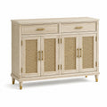 Aparador de madera de mango y ratán con puertas y cajones 100x40x85 cm