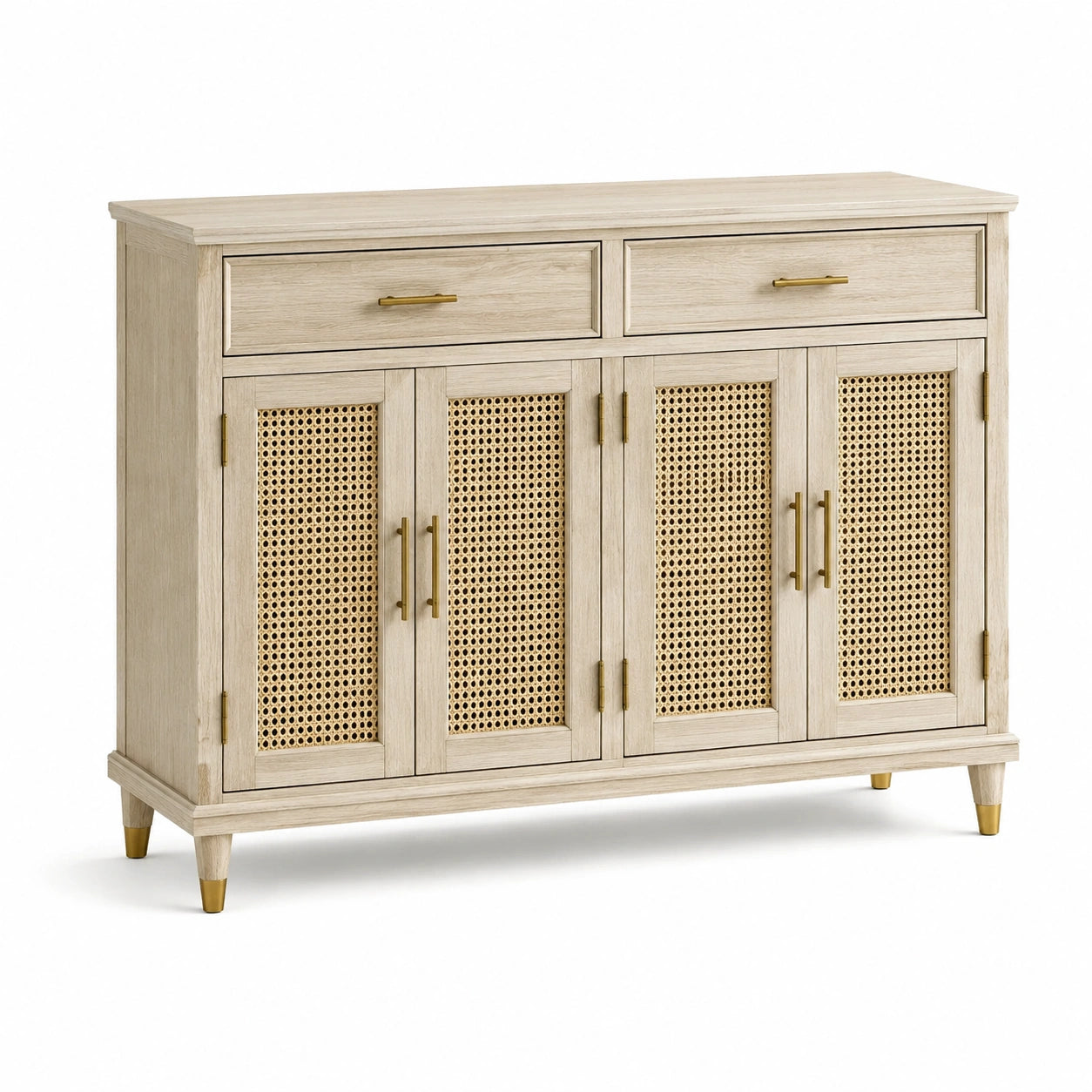 Aparador de madera de mango y ratán con puertas y cajones 100x40x85 cm