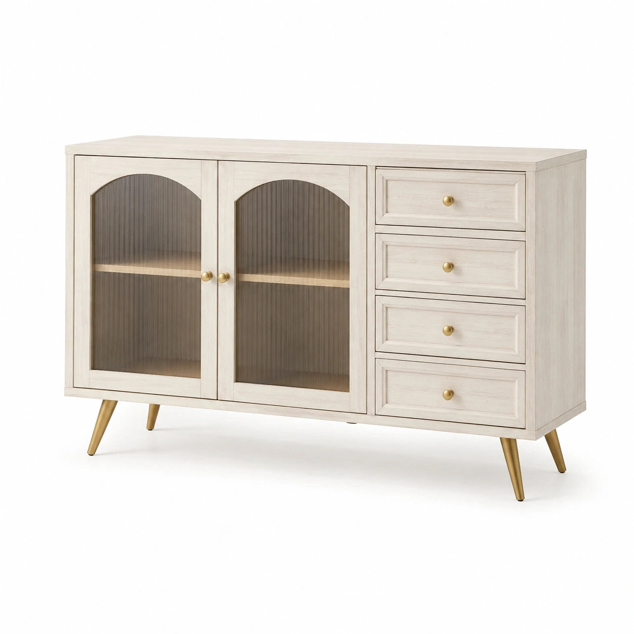 Aparador de madera con puertas de vidrio y 4 cajones 120x40x90 cm
