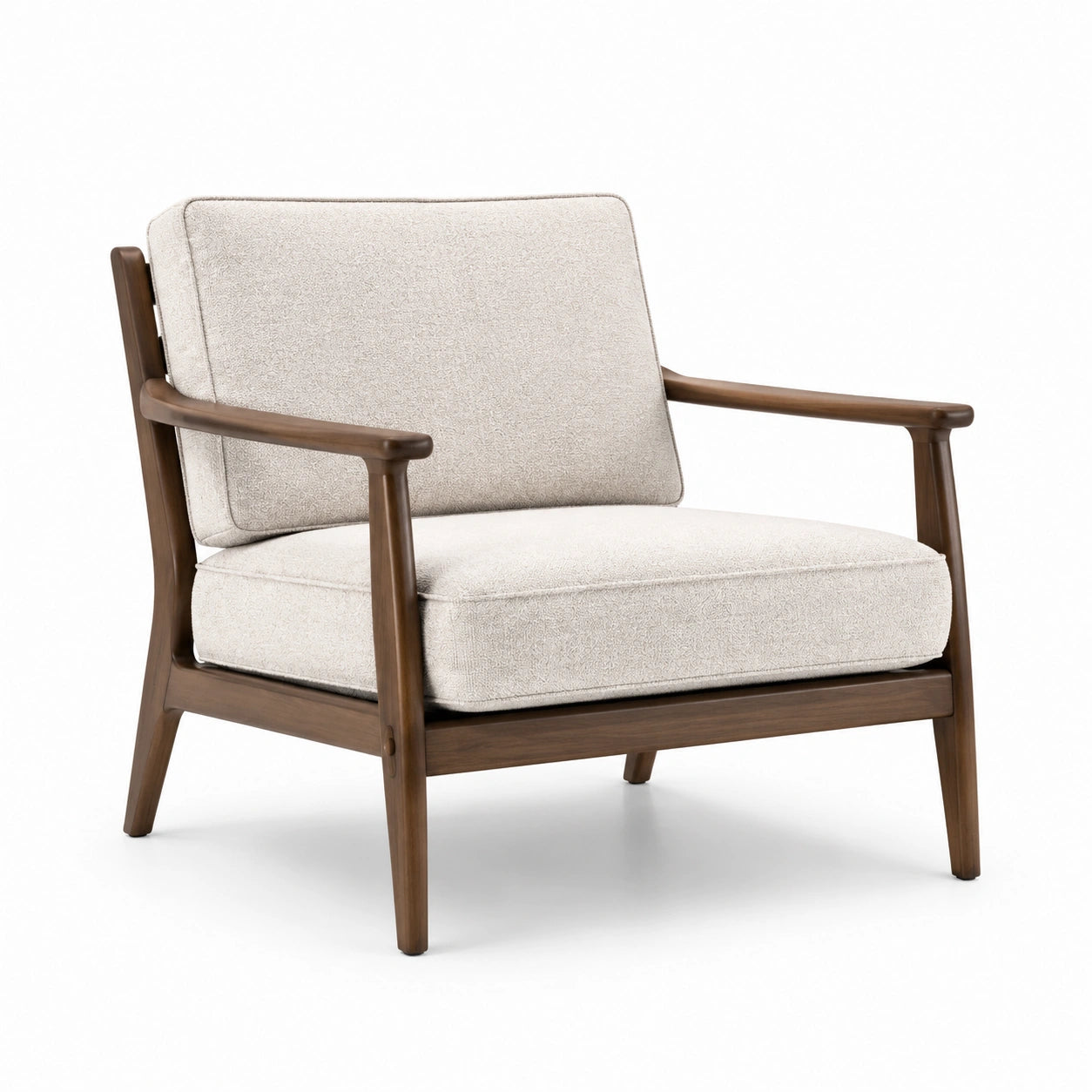 Sillón de madera con tapicería de poliéster beige