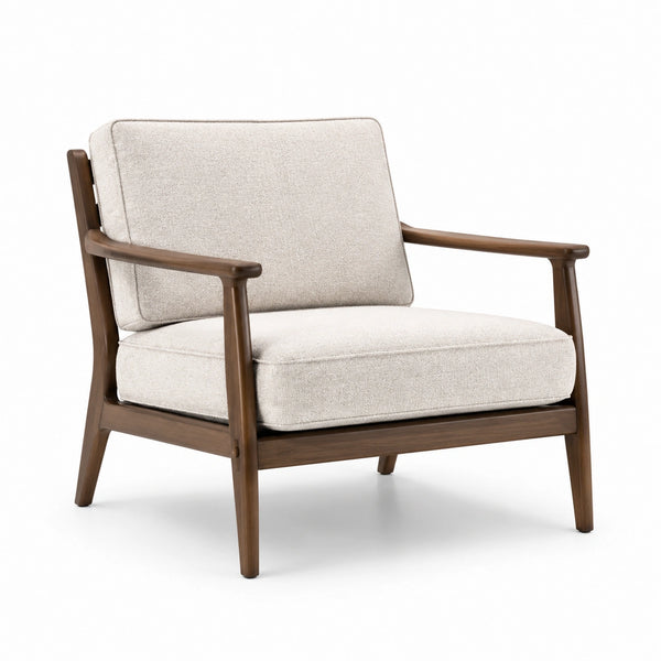 Sillón de madera con tapicería de poliéster beige