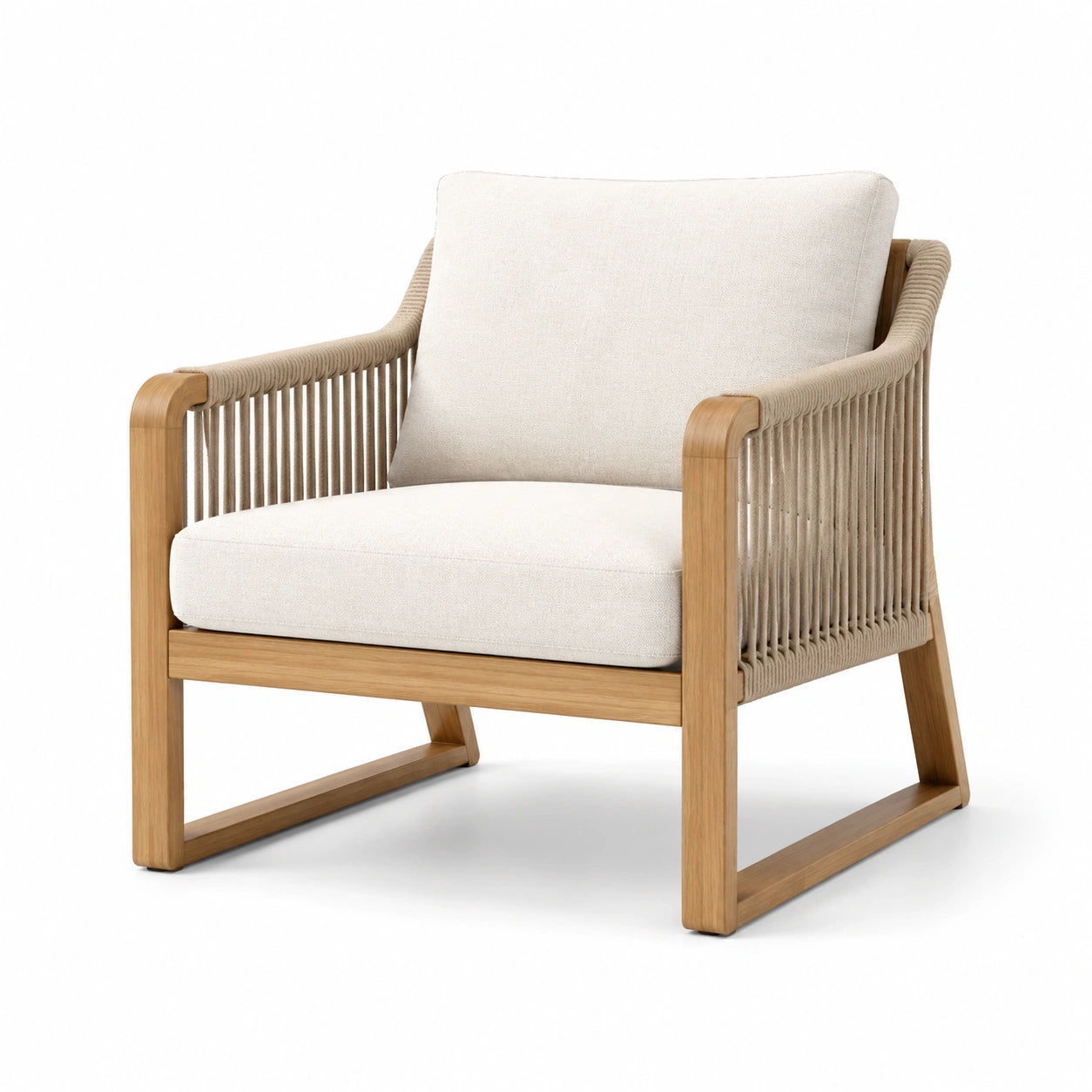 Sillón de Madera con Cuerda Beige y Cojines de Poliéster