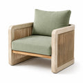 Sillón de madera de acacia y cuerda de poliéster con cojines verdes