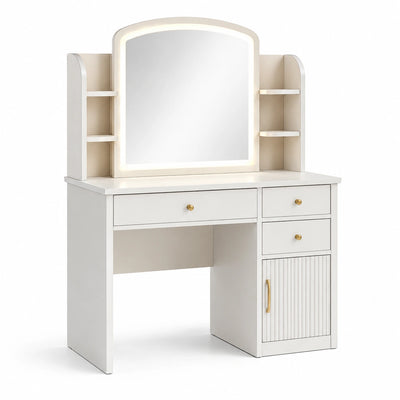 Tocador de MDF con espejo LED color blanco 100x150x40 cm