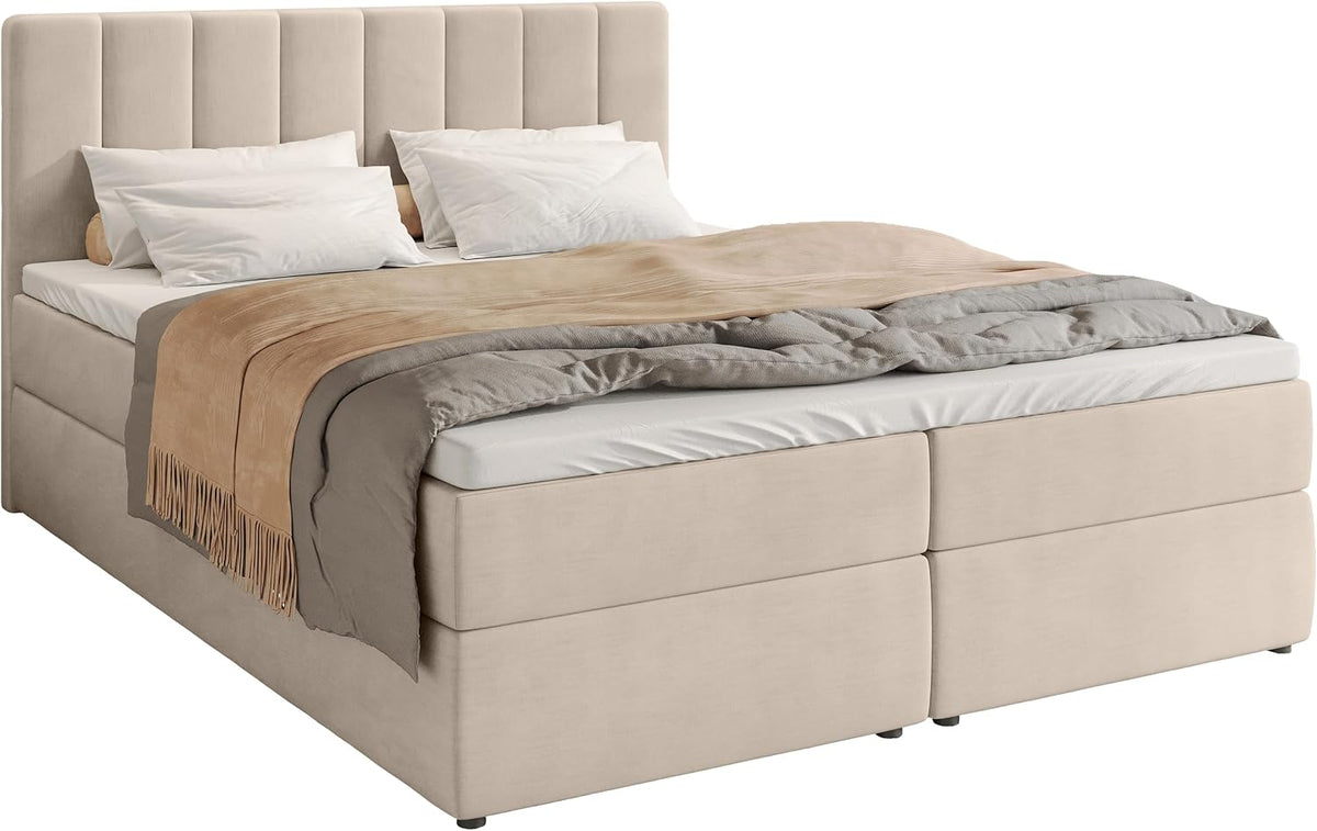 Cama, BROMARKT, Boxspringbett, 140 × 200cm, 4 cm, madeira, plástico, Bege, para o quarto