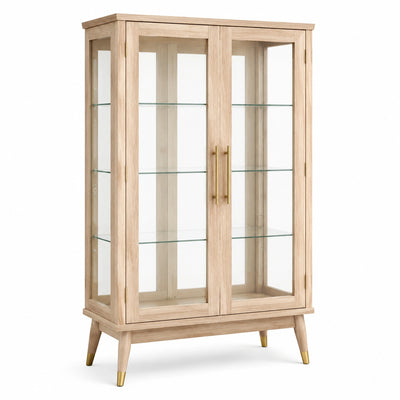 Vitrina de madera de roble con puertas de vidrio templado