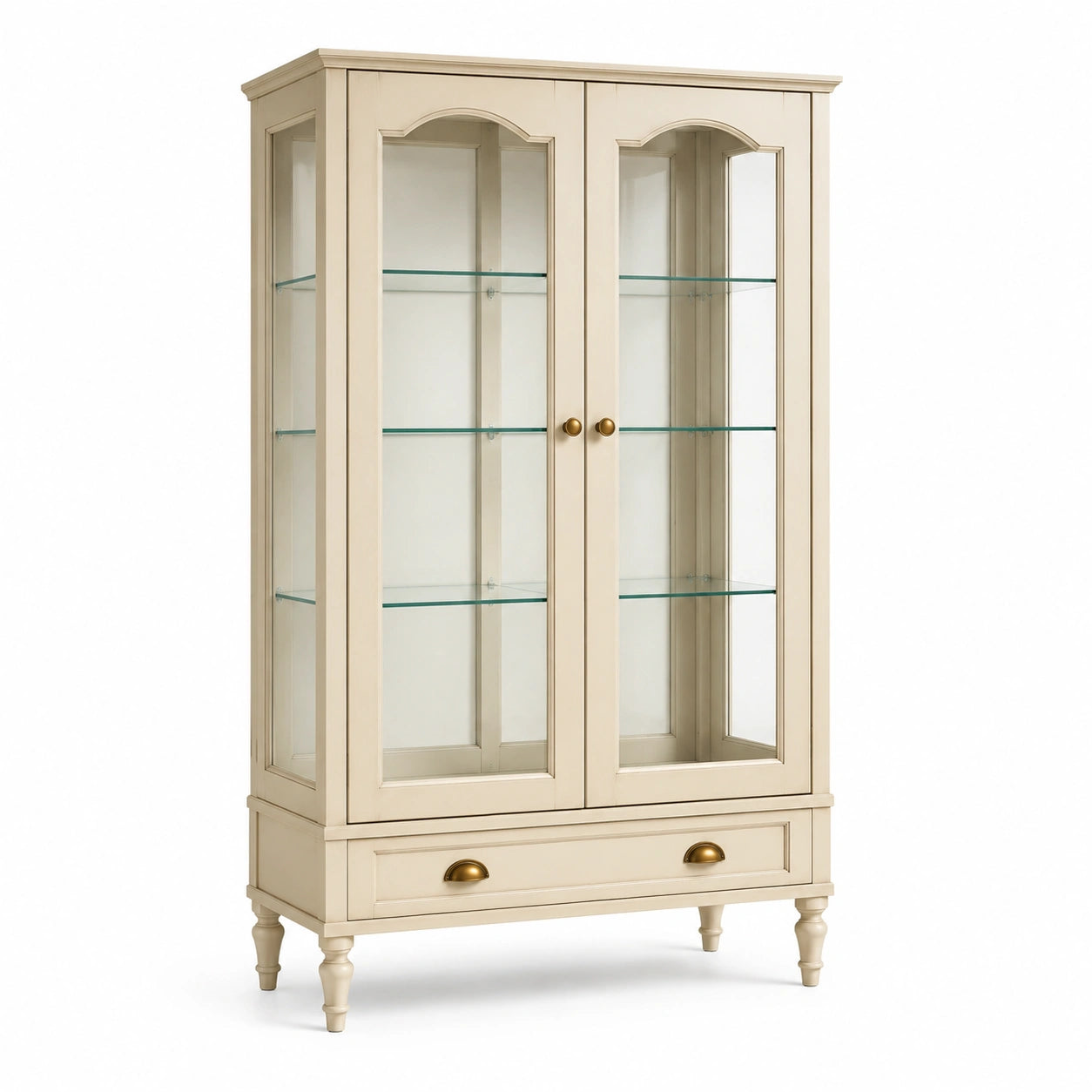 Vitrina de madera con puertas de vidrio templado beige