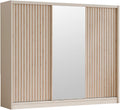 Roupeiro, Vente-unique, 250 cm, 215 cm, 250 × 61 × 215 cm, com gavetas, madeira, Bege, para o quarto