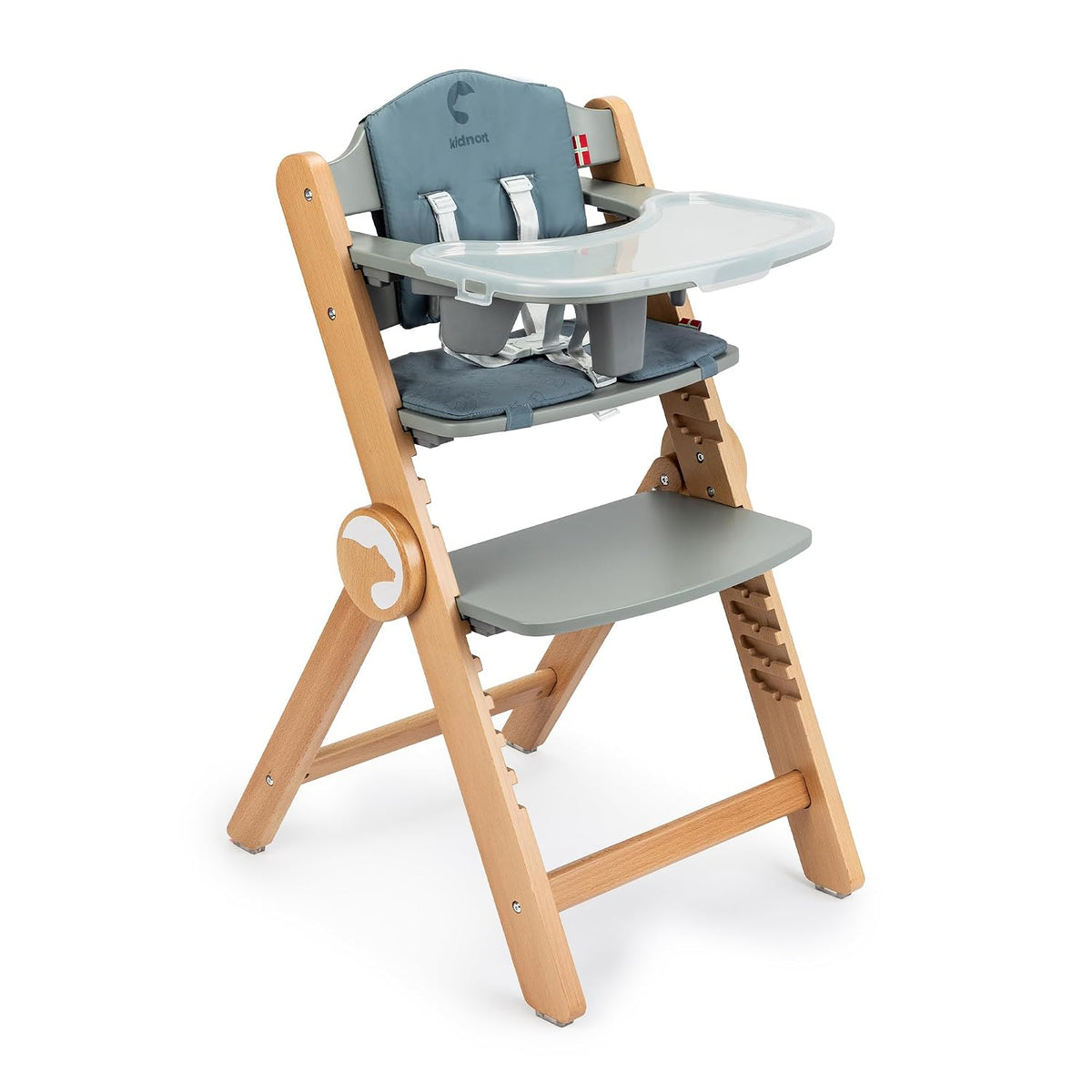 Cadeira alta, kidnort, 75kg, dobrável, regulável, madeira, Cinzento / Holz, para uso diário