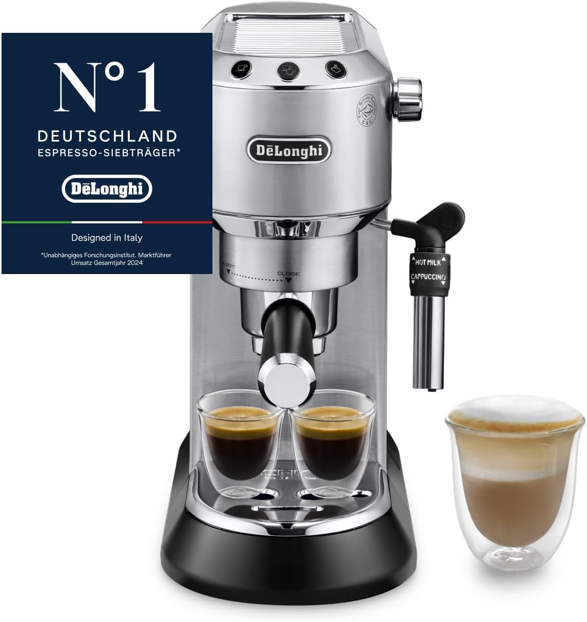 Máquina de café expresso, De'Longhi, Dedica, 15cm, 15 bar, 12 cm, altura regulável, regulável, metal, Prateado / Preto, para a cozinha