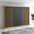 Roupeiro, A&J MöbelLand, Schwebet, 200 cm, 215 cm, 59,5 cm, com gavetas, com prateleiras, com portas, alumínio, painel de madeira, Sonoma / Preto