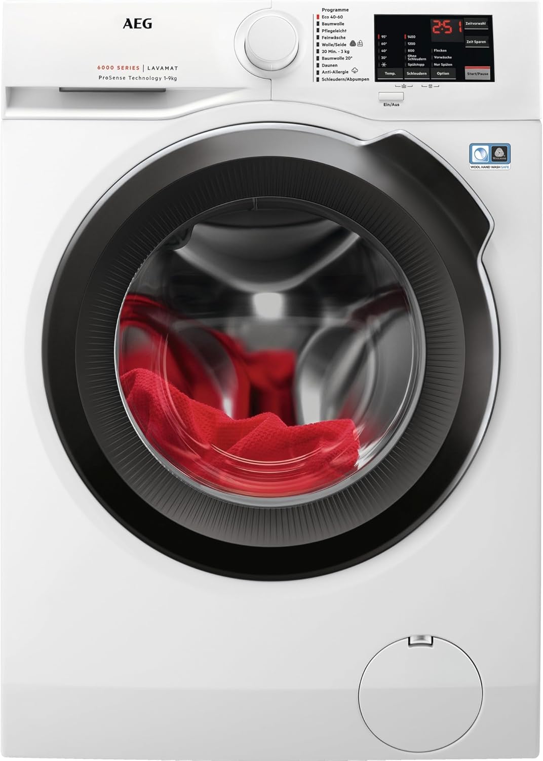 AEG, Máquina de lavar roupa, Waschmaschine, 9,0 kg, 1400 U/min, Branco / Preto, para uso diário
