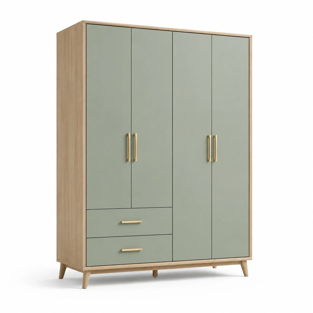Armario de madera y MDF con puertas y cajones en verde
