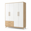 Armario de madera contrachapada de 4 puertas y 2 cajones en blanco y roble