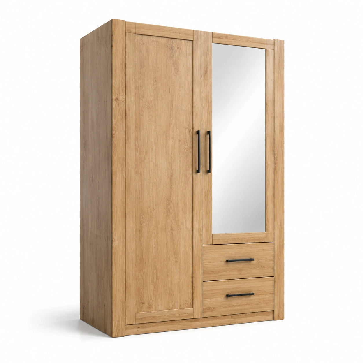 Armario de madera de roble con espejo y cajones 180x120x60 cm