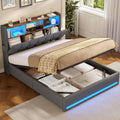 Cama, AOGLLATI, Polsterbett, 140 × 200cm, 30 cm, com iluminação LED, com comando à distância, com prateleiras, madeira, Cinzento, para o quarto