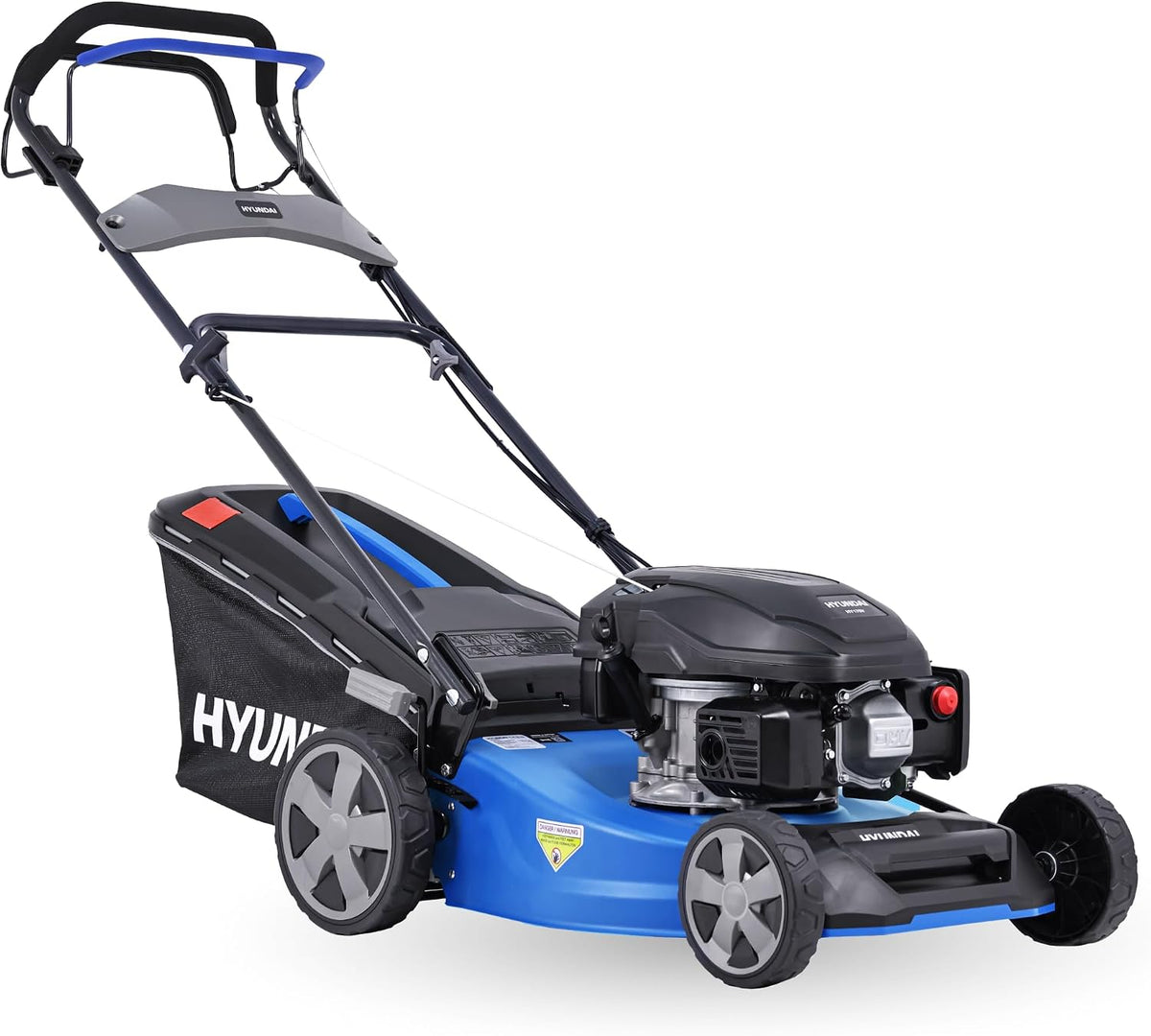 Corta-relva, HYUNDAI, Benzin, 3.9PS, 46 cm, 65L, 2.9 kW, dobrável, altura regulável, regulável, Azul / Preto, para utilização no exterior