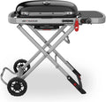 Grelhador a gás, Weber, Traveler, 111 cm, 3,8 kW, 34 cm, 63 × 34 cm, dobrável, com rodas, Preto / Prateado, para utilização no exterior