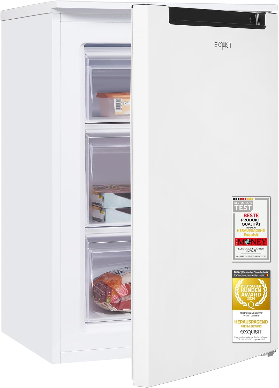 Congelador vertical, Exquisit, Gefrierschrank, 87 L, 85,5 cm, 40 dB, altura regulável, regulável, com rodas, Branco, para uso diário