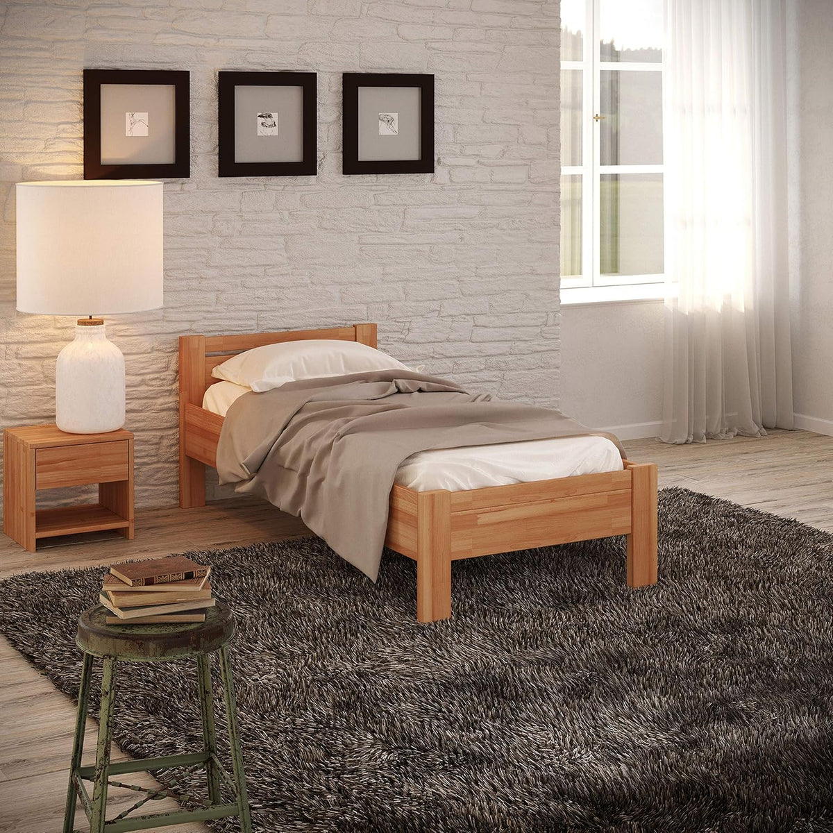 Estrutura de cama, Krok Wood, Seniorenbett, 200 cm, 100 × 200 cm, 50 cm, 2 cm, 120 × 200 cm, com portas, madeira, Holz, para o quarto