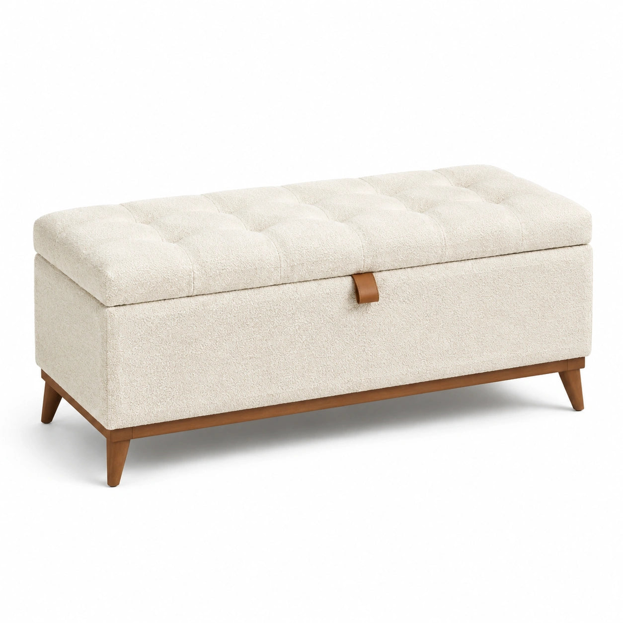 Banco de almacenamiento de poliéster beige y madera