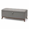 Banco de almacenamiento gris de tela y madera 120x45x40 cm