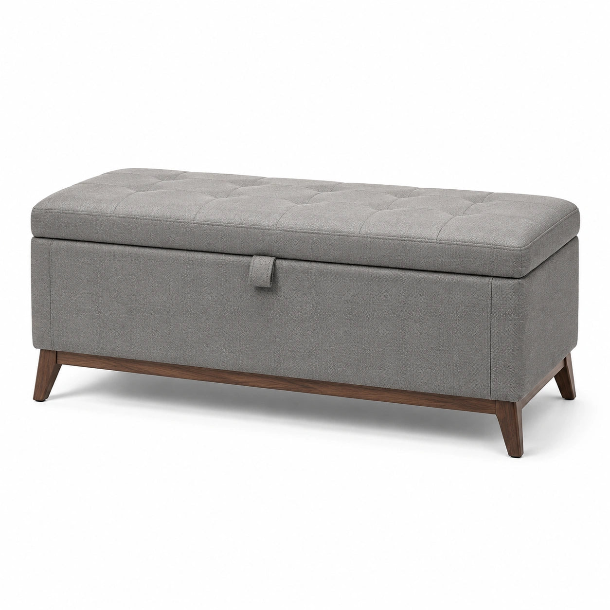 Banco de almacenamiento gris de tela y madera 120x45x40 cm