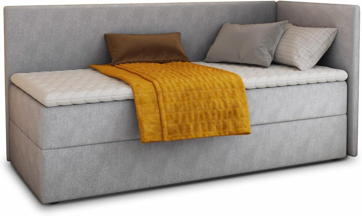Cama box spring, Sofnet, Boxspringbett, 200 cm, 80 × 200 cm, 89 cm, 99 cm, 109 cm, poliéster, plástico, Cinzento / Branco / Amarelo, para o quarto
