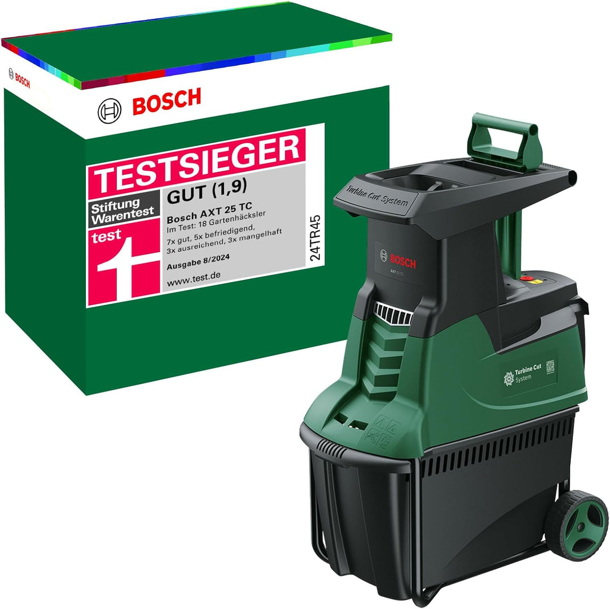 Bosch, Triturador de jardim, Turbinenh, 2.500 W, 53 l, 90 dB, 30,5 kg, madeira, Verde / Preto, para utilização no exterior