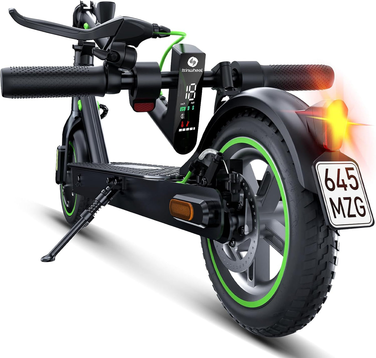 Trotinete elétrica, isinwheel, 30KM, 120kg, 8,5 ', 7,5Ah, dobrável, Preto / Verde, para uso diário