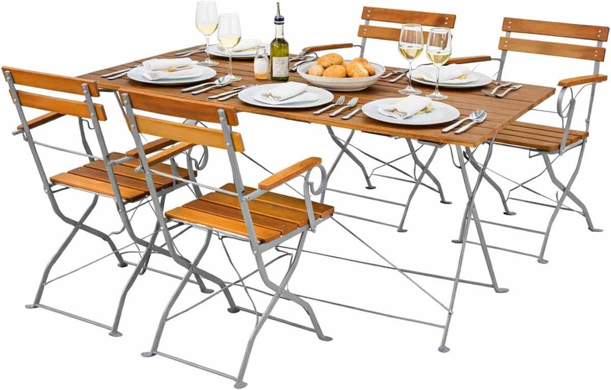 Mesa de jantar, Mojawo, Biergarten, 120 × 70cm, 8kg, 120cm, 70cm, 74cm, dobrável, com portas, aço, madeira, Castanho / Cinzento, para uso diário