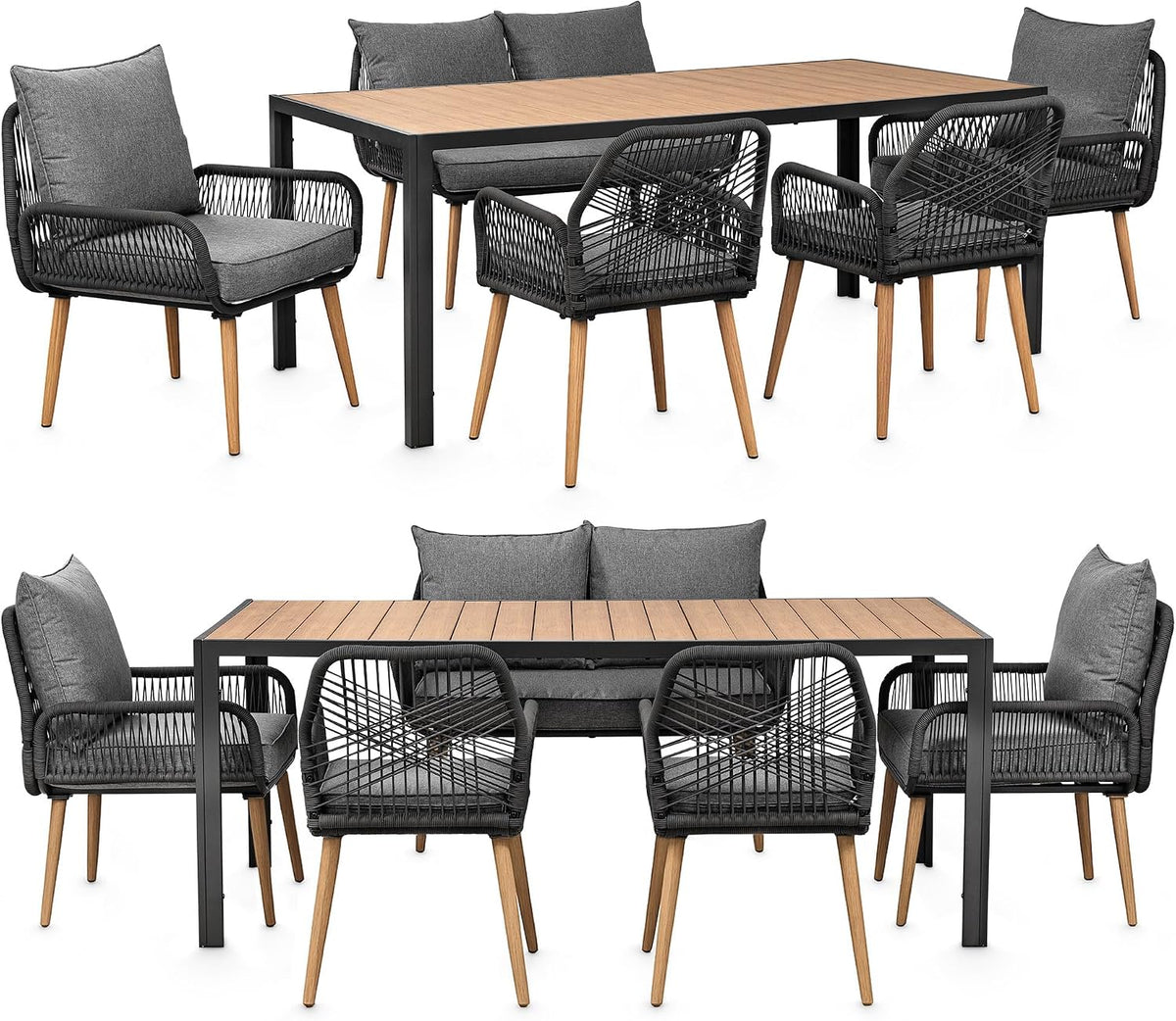 Conjunto de mobiliário de jardim, Swing & Harmonie, com portas, aço, madeira, Antracite / Holz, para utilização no exterior