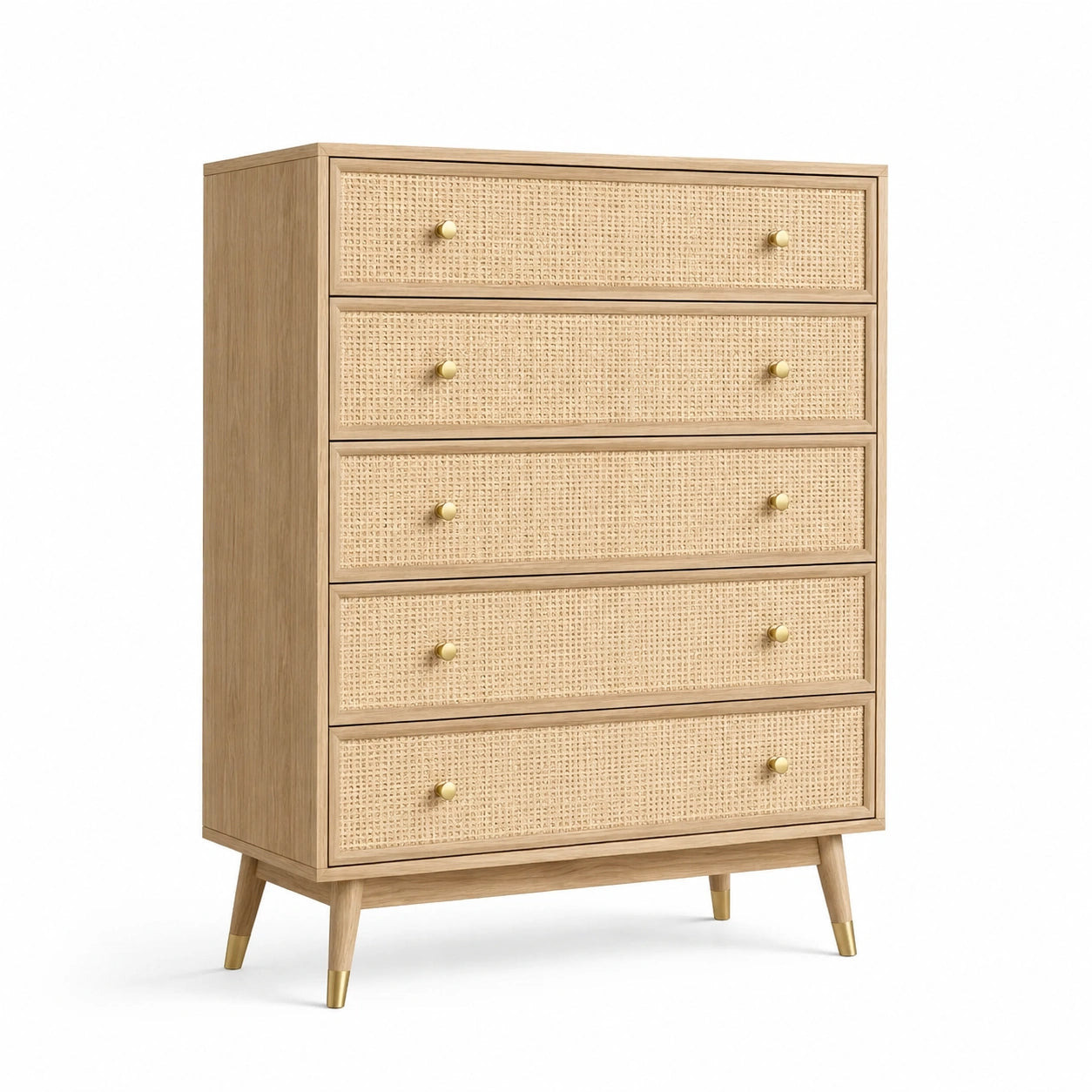 Cajonera de madera con cinco cajones de ratán