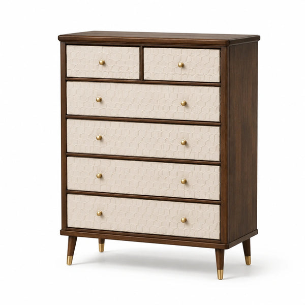 Cómoda de Madera y Tela con 5 Cajones