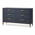 Cómoda de madera y metal azul con detalles dorados y 6 cajones 120x40x75cm