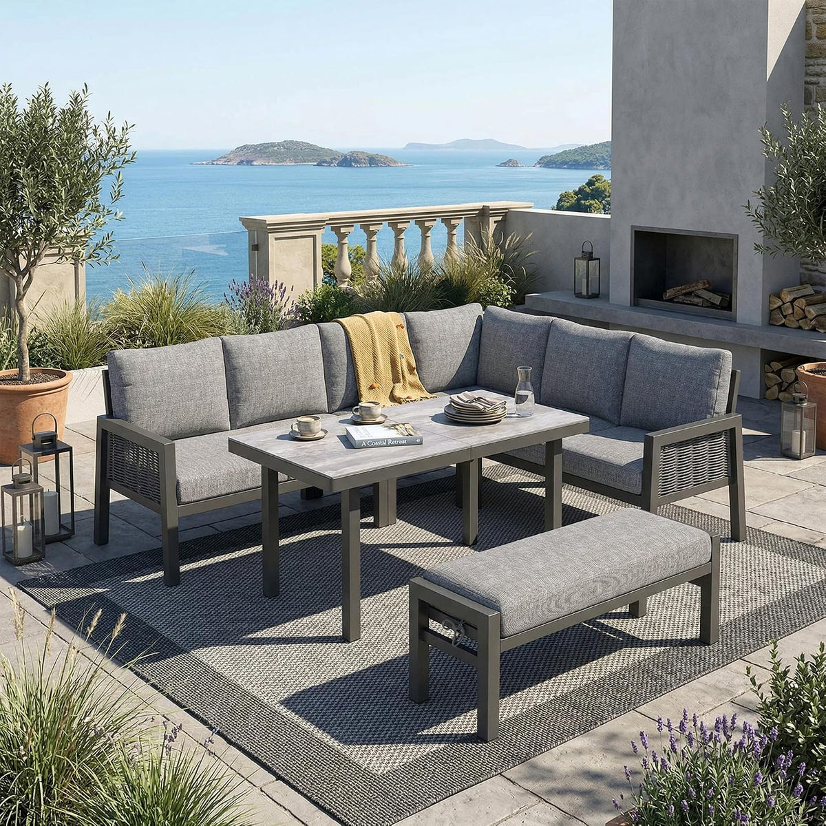 Conjunto de mobiliário de jardim, Httcg, 70 cm, 140 × 70 cm, Cinzento, para utilização no exterior