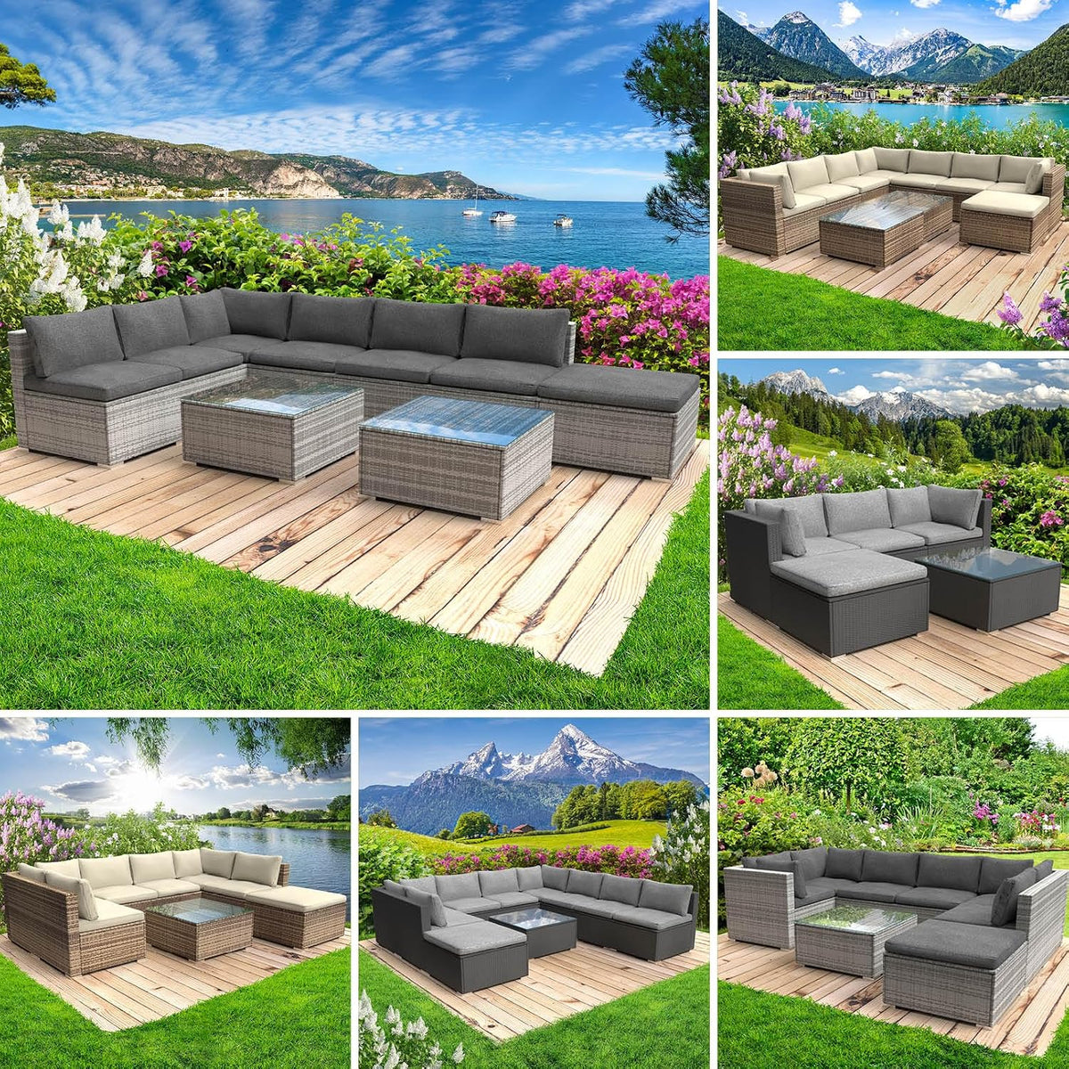 Conjunto de mobiliário de jardim, BRAST, Gartenm, 37 cm, 46 cm, 65 cm, 10 cm, 9cm, aço inoxidável, aço, Cinzento / Bege, para utilização no exterior