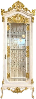 Vitrine, CasAmin Home & Living, Baroque, 12 cm, com prateleiras, com portas, madeira, vidro, Branco / Dourado, para uso diário