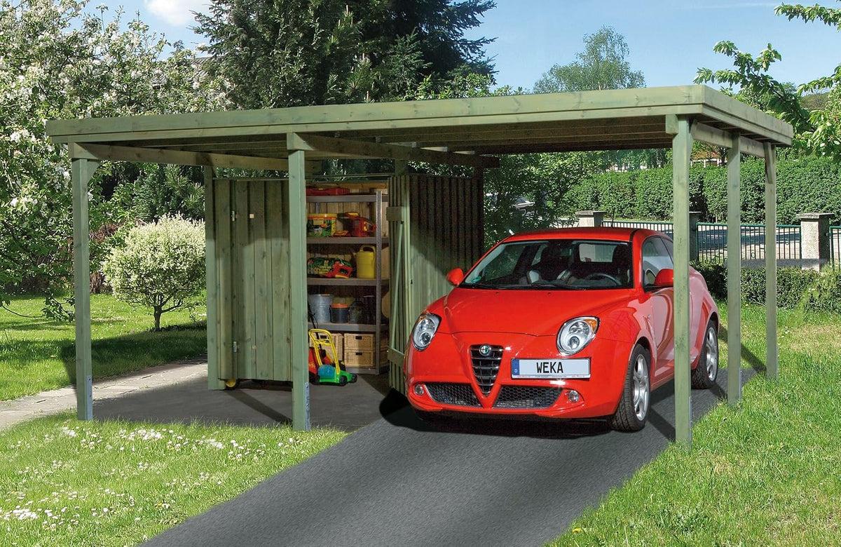 Abrigo para automóvel, Weka, Carport, 389 cm, 416 cm, 9 cm, 215 cm, 270 cm, madeira, Verde, para utilização no exterior