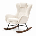 Mecedora de tela con estructura metálica y patas de madera beige 75x95x105 cm