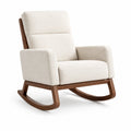 Mecedora de poliéster beige con base de madera maciza