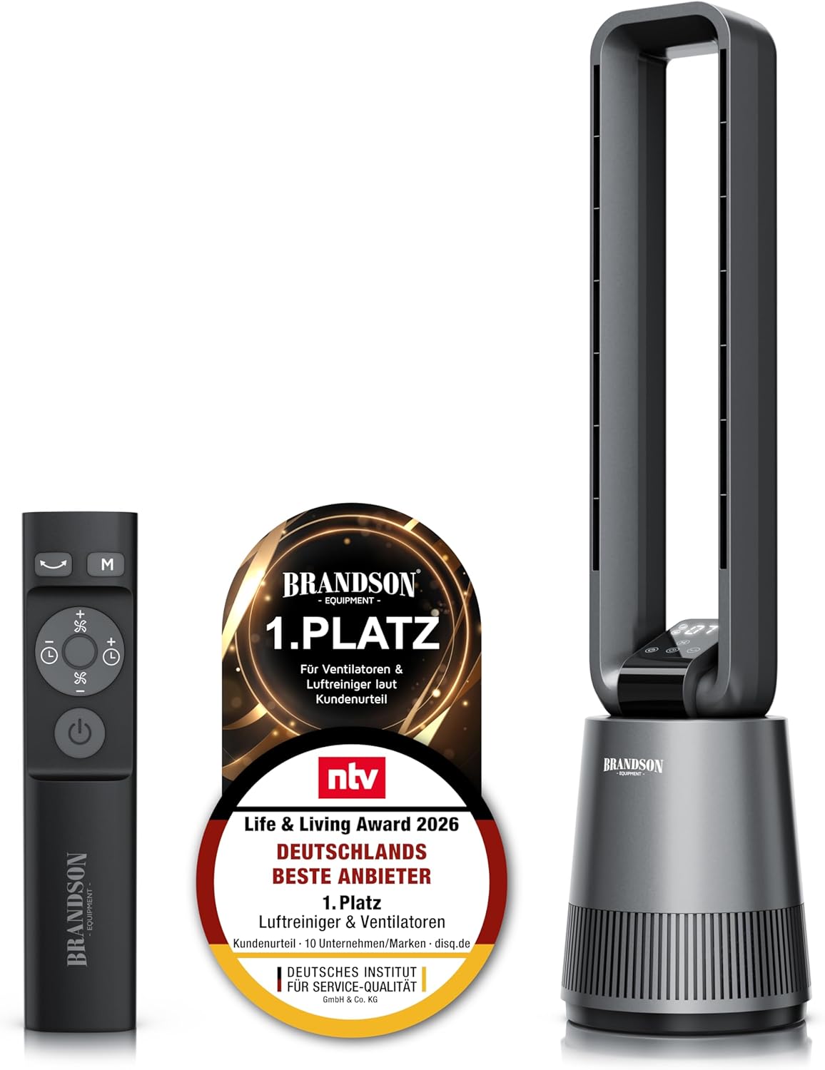 Ventoinha de torre, Brandson, 12 níveis, com comando à distância, com temporizador, Preto / Cinzento, para uso diário